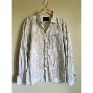 Marc Ecko Cut & Sew Mens Large Tan White Abstract Print Cotton Button Down Shirt